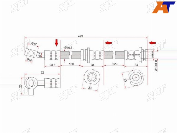 Шланг тормозной перед (Таиланд) NISSAN BLUEBIRD SYLPHYPULSARSUNNYWINGROADAD 98-08 RH