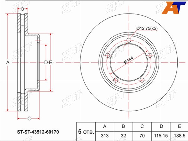 Диск тормозной (Перед) Toyota Land Cruiser (J100) 98-07  Lexus LX470 98-07  Toyota Land Cruiser Cy