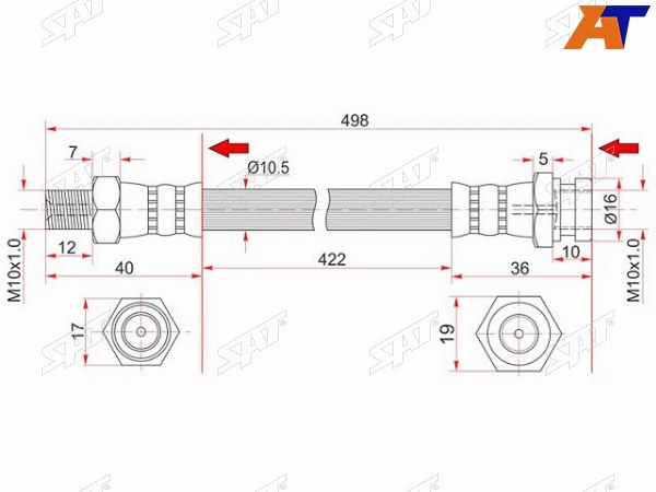 Шланг тормозной задний (Таиланд) NISSAN DATSUN (на мост) 4WD 85-92