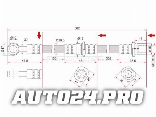 Шланг тормозной передний (Таиланд) SUBARU FORESTER/LEGACY/OUTBACK 95- RH