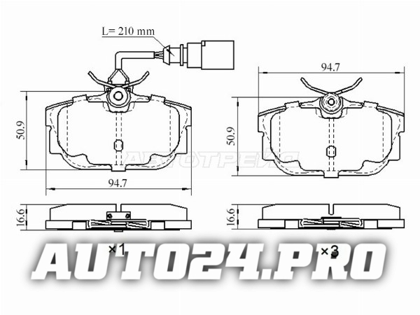 Колодки тормозные зад с датчиком VOLKSVAGEN TRANSPORTER 90-03