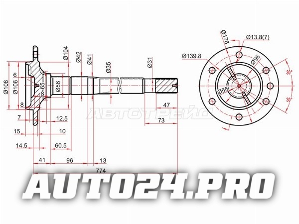 Полуось RR LH/RH TOYOTA HILUX/FORTUNER 05-