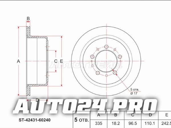 Диск тормозной (Зад) Toyota Land Cruiser (J100) 98-07