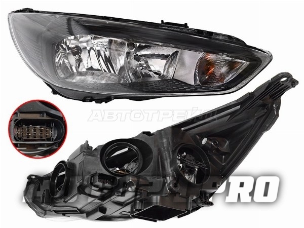 Фара FORD FOCUS III 15-19 RH черная, с электрокорректором