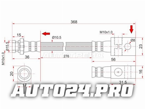 Шланг тормозной передний (Таиланд) NISSAN PATROL/SAFARI TB42E 91-97 промежуточный