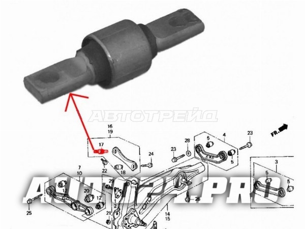 Сайлентблок RR верхнего поперечного рычага (ушастый) CR-V RD1 97-01/CIVIC EK 95-00