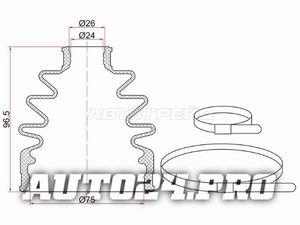 Пыльник шруса наружный  RR SUBARU FORESTER SF  (2 хомута. резина)