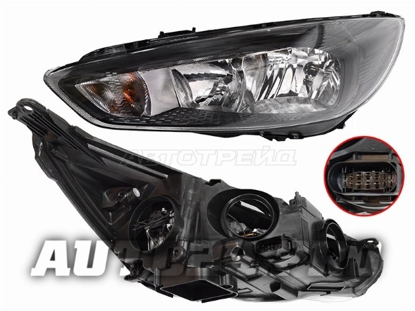 Фара FORD FOCUS III 15-19 LH черная, с электрокорректором