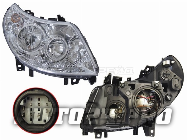 Фара CITROEN JUMPER/FIAT DUCATO/PEUGEOT BOXER 06-11 RH c электрокорректором 8 контактов (белый разъё