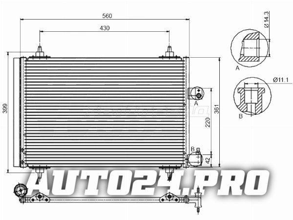 Радиатор кондиционера Citroen C5 01-17 / C6 05-12 / Peugeot 407 04-11