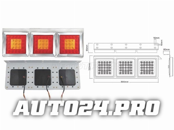 Фонарь задний UNIVERSAL 12V (600x220x95mm) диодный, хром  LH=RH