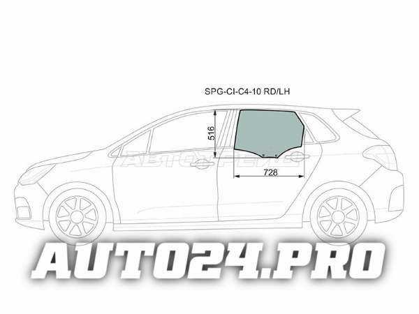 Стекло боковое опускное (Сзади/ Слева/ Цвет зеленый) Citroen C4 04-