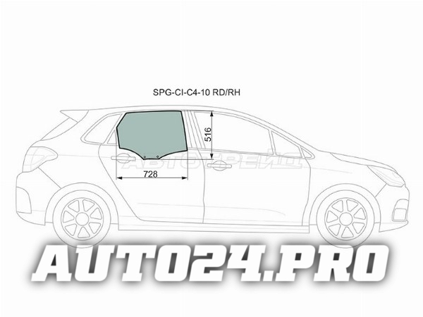 Стекло боковое опускное (Сзади/ Справа/ Цвет зеленый) Citroen C4 04-
