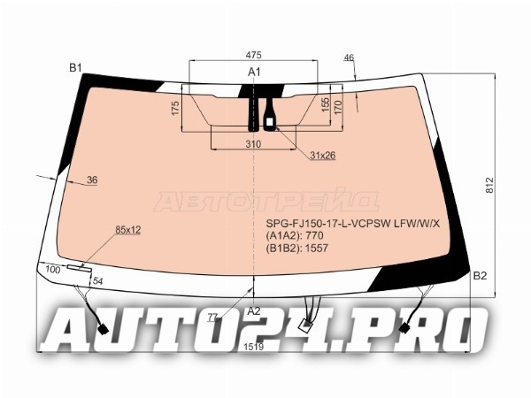 Стекло лобовое (Обогрев щеток/ Обогрев полный/ Датчик дождя) Lexus GX460 09-19