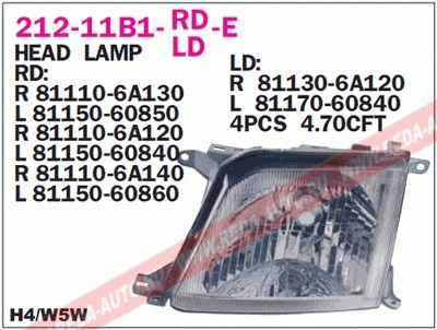 212-11B1R-LD-E LANDCRUISER FJ90 PRADO 00-02 ФАРА R H4   212-11B1R-LD-E