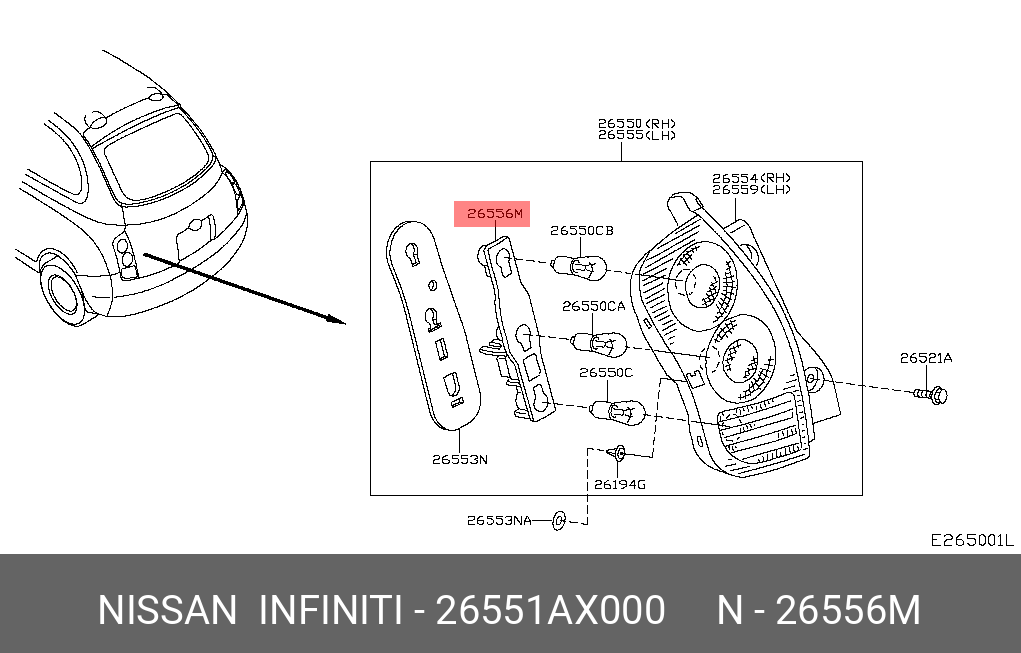 NISSAN 26551AX000 плата заднего фонаря