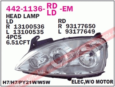 442-1136L-LD-EM CORSA 03-05 ФАРА ЛЕВАЯ  442-1136L-LD-EM