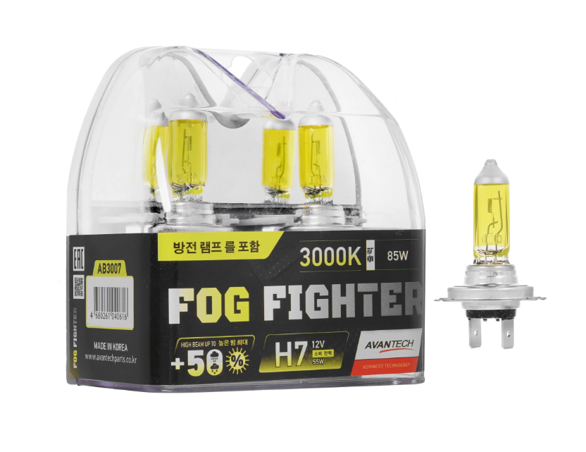 AVANTECH AB3007 Лампа H7 12V 55W (85W) 3000K (ярко-желтый свет) FOG FIGHTER, комплект 2 шт